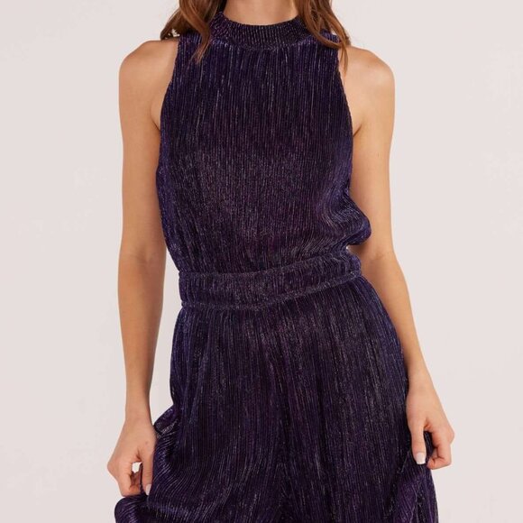 MINKPINK Enya Lurex Plisse Jumpsuit - Size Medium - Picture 3 of 6
